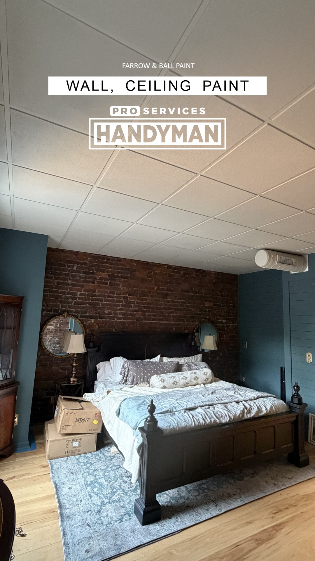 Bedroom Walls And Ceiling Painting Farrow & Ball Paint completed by Pro Services Handyman