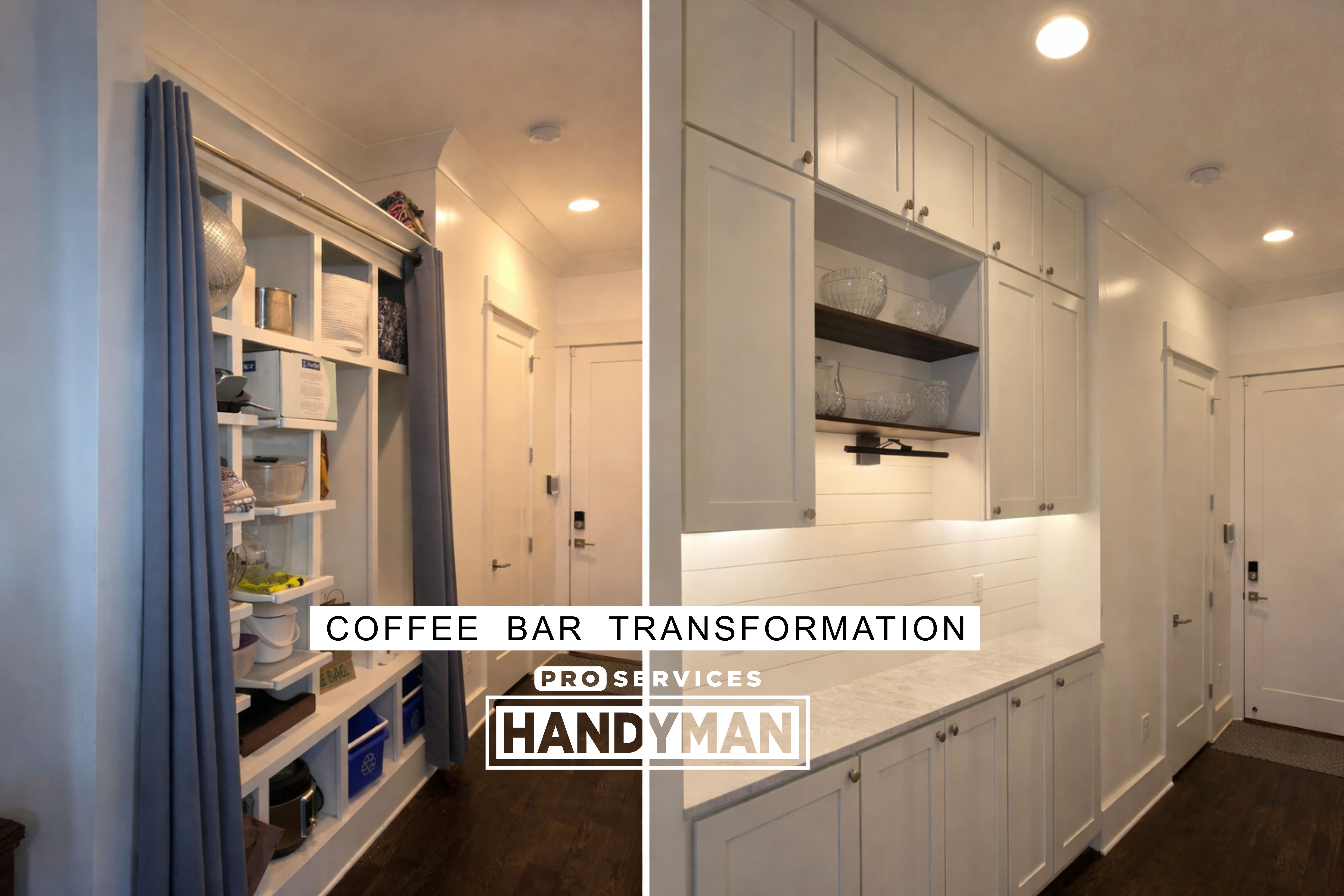 Coffee Bar Before And After completed by Pro Services Handyman