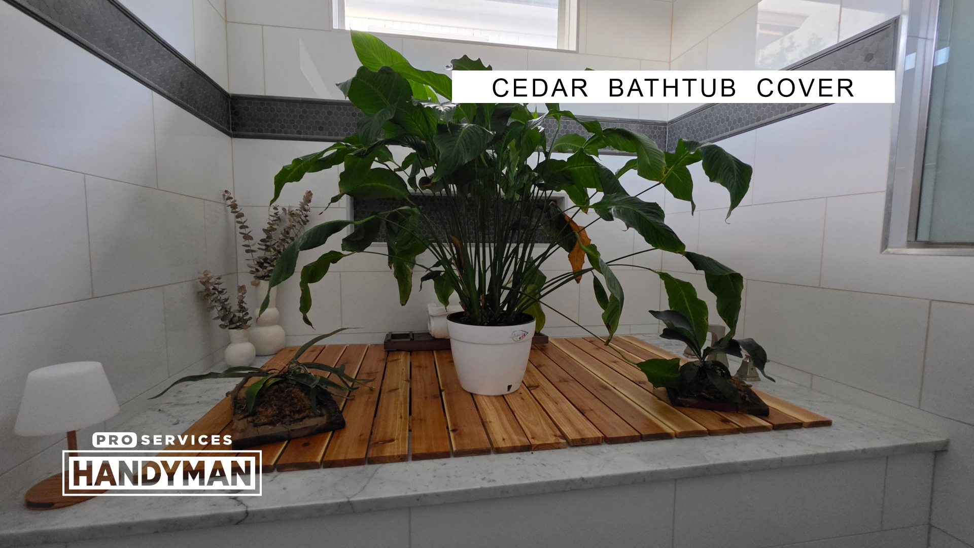 Custom Cedar Slatted Bathtub Cover And Plant Display Platform completed by Pro Services Handyman