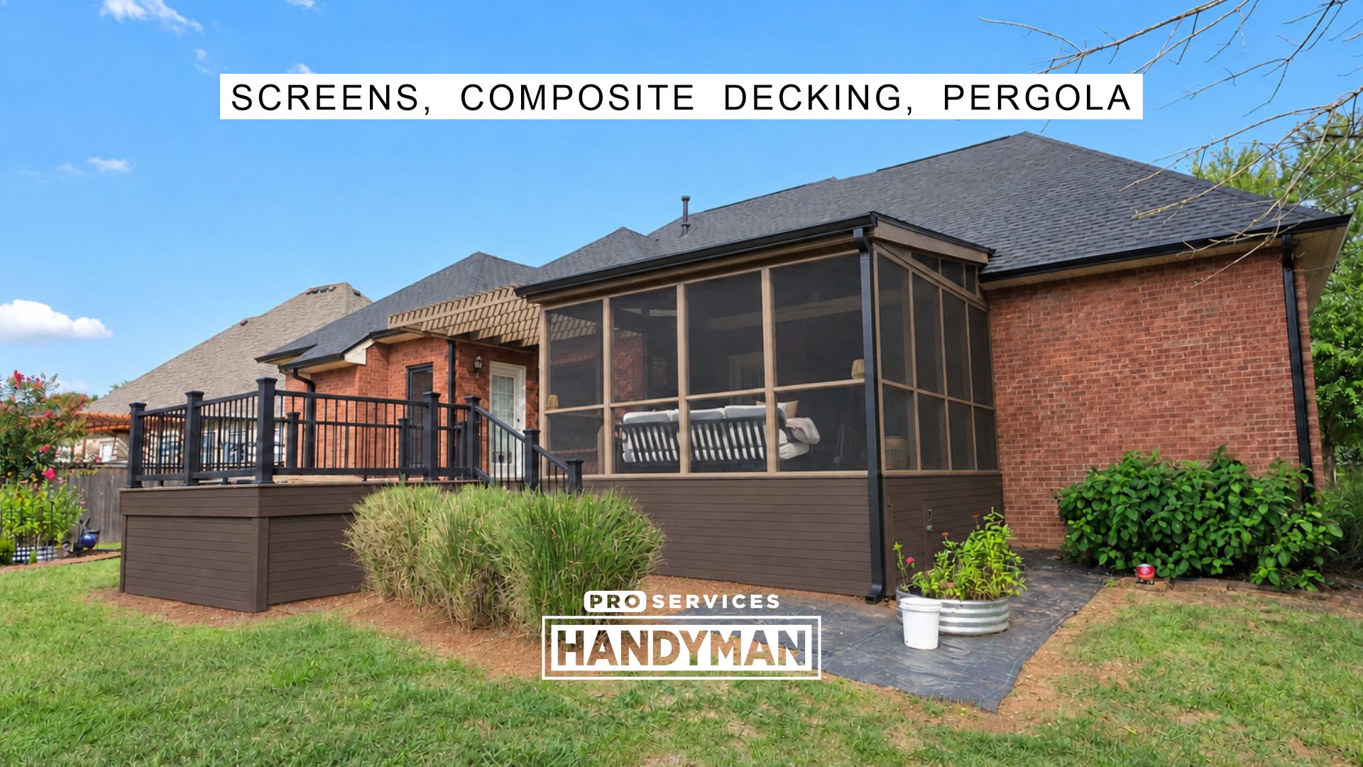 Deck Extension With Composite Decking New Screening Black Composite Railing completed by Pro Services Handyman