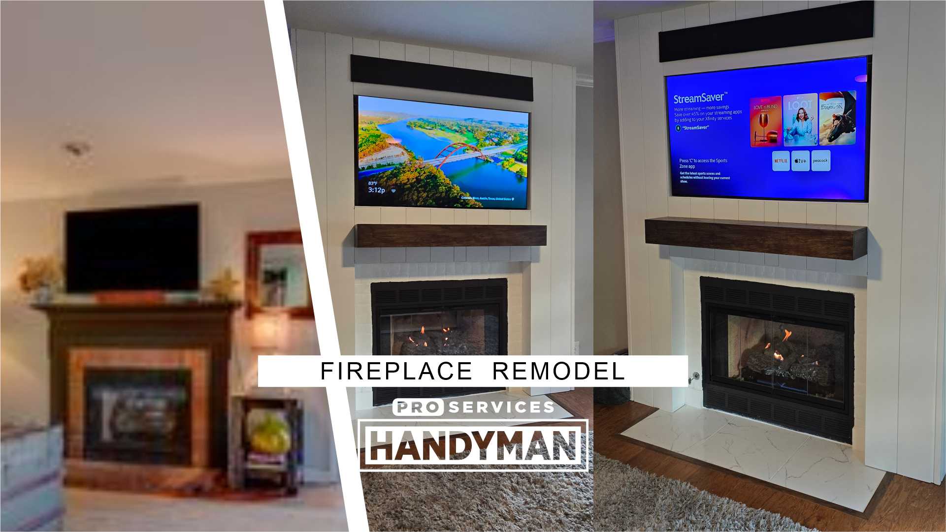 Fireplace Remodel completed by Pro Services Handyman