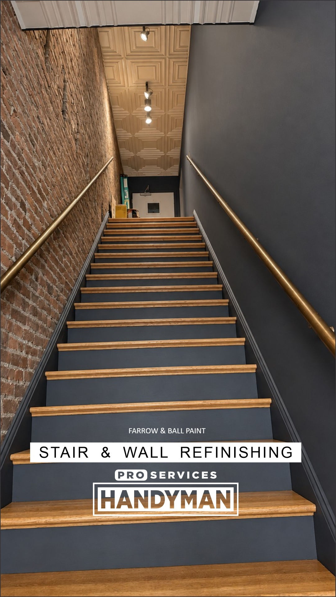 Stairs And Stairway Wall Refinishing With Farrow & Ball Paint completed by Pro Services Handyman