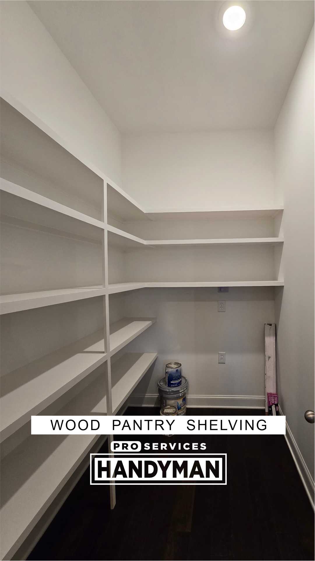 Wood Pantry Shelving completed by Pro Services Handyman